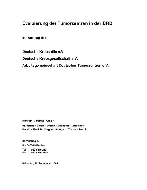 Evaluierung der Tumorzentren in der BRD - Arbeitsgemeinschaft ...