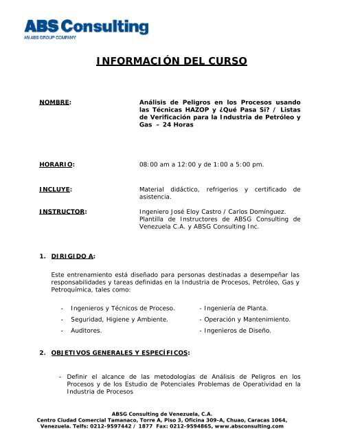 INFORMACIÃN DEL CURSO - ABS Consulting