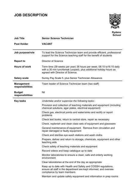 Senior Technician Job Description