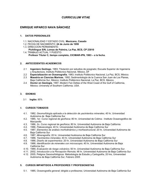 Curriculum Completo - cicimar - Instituto PolitÃ©cnico Nacional