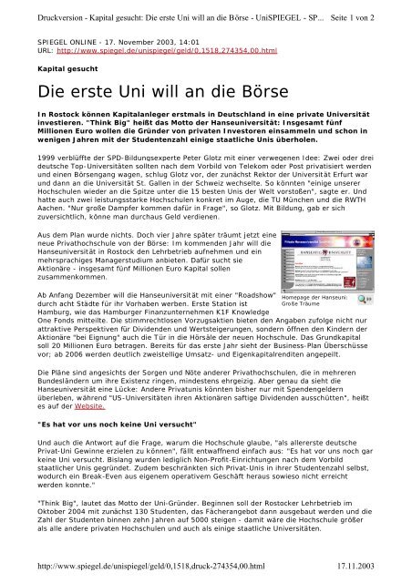Artikel in SPIEGEL-online (PDF-Datei) - TUTOR ...