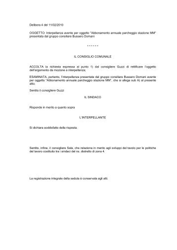 Abbonamento annuale parcheggio stazione MM - Comune di Bussero