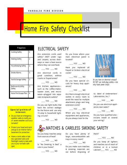 Click here for the Home Fire Safety Checklist. - Vandalia