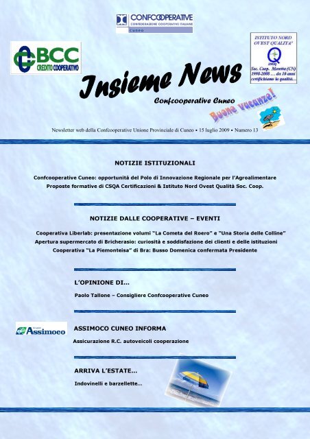 2009. Insieme News numero 13 - Confcooperative
