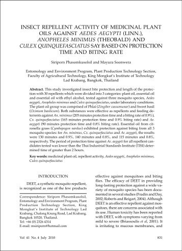 insect repellent activity of medicinal plant oils against aedes aegypti