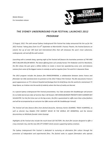 the sydney underground film festival launches 2012 program