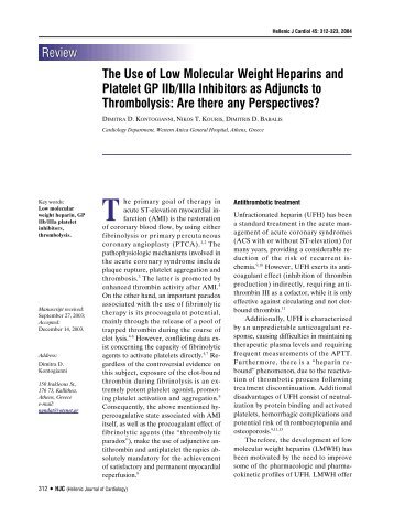 The Use of Low Molecular Weight Heparins and Platelet GP IIb/IIIa ...