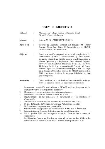 Inf. MTEPS/UAI-25/2011 - Ministerio de Trabajo, Empleo y PrevisiÃ³n ...