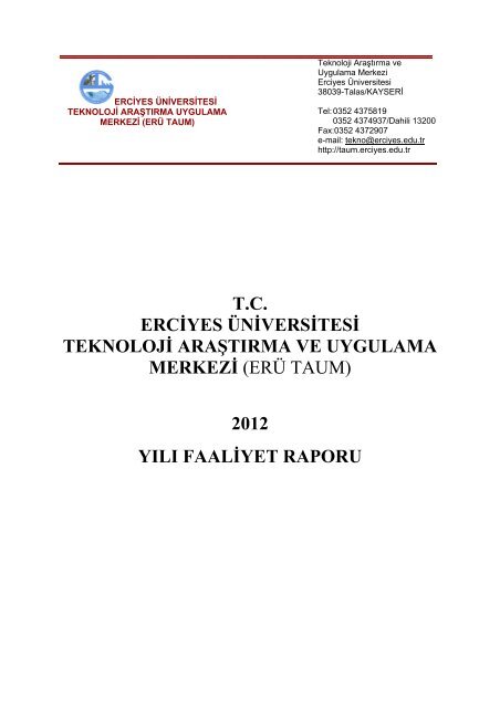 2012 yılı faaliyet raporu - teknoloji araştırma ve uygulama merkezi