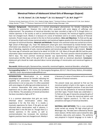 Menstrual Pattern of Adolescent School Girls of Bhavnagar (Gujarat)
