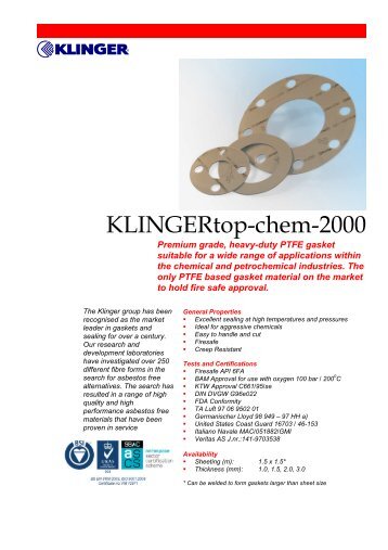 Download specifications - Klinger