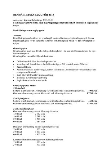 RenhÃ¥llningstaxa 2013, pdf, 46 kB - Karlskrona kommun