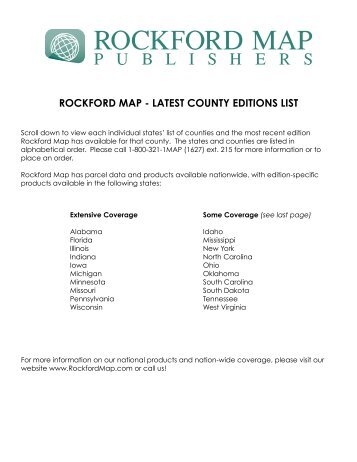 latest county editions list - Rockford Map Publishers