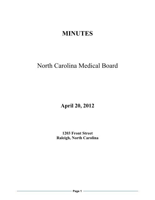 MINUTES North Carolina Medical Board - NC Medical Board