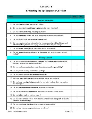 Evaluating the Spokesperson Checklist