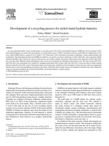 Development of a recycling process for nickel-metal hydride batteries