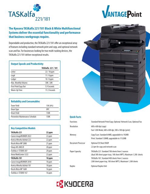 The Kyocera Taskalfa 221 181 Black White Multifunctional