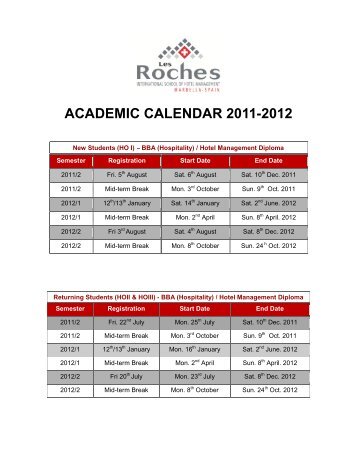 academic calendar 2011-2012 - Les Roches International School of ...