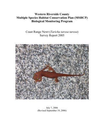 Coast Range Newt Survey Report 2005 - Western Riverside County ...