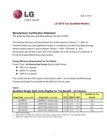 LG Manufacturer's Certification Statement