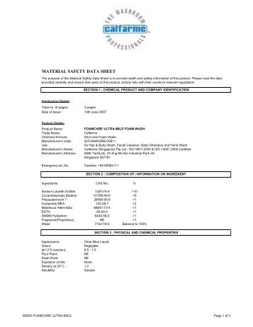 MSDS FOAMCARE ULTRA-MILD - Perth Sanitary Disposal