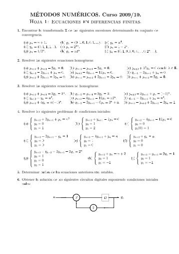 Hoja 1: Ecuaciones en diferencias finitas.