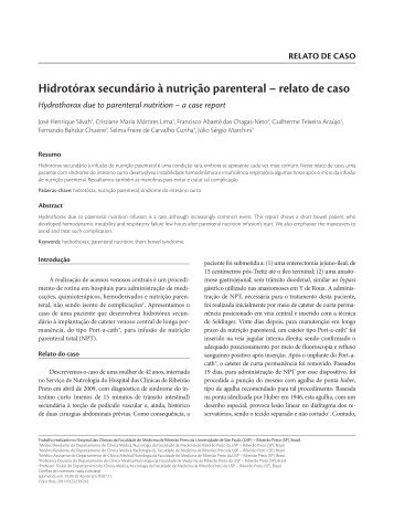 Hidrotórax secundário à nutrição parenteral – relato de caso - SciELO