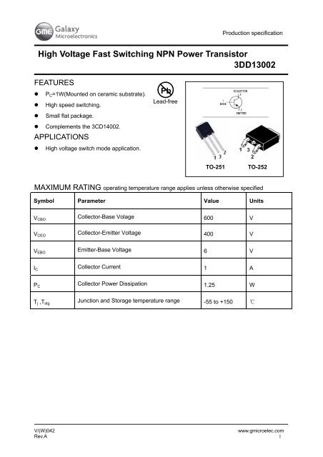 High Voltage Fast Switching NPN Power Transistor 3DD13002