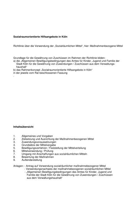NS 19 11 07 Richtlinie Verwendung sozialräumliche ... - Köln-Vernetzt