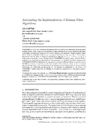Automating the Implementation of Kalman Filter Algorithms ... - NASA