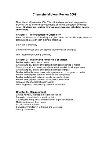 Chemistry Midterm Review 2009 - NOHS Teachers