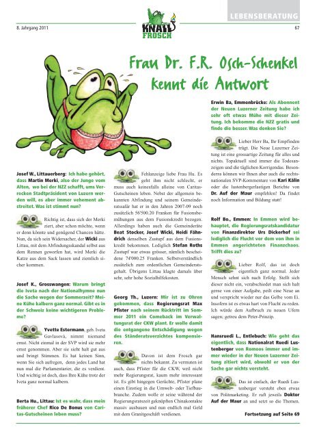 KnallFrosch 2011 - Fasnachtsregeln und sonstige Vignettenspleens im Feissbock-Format