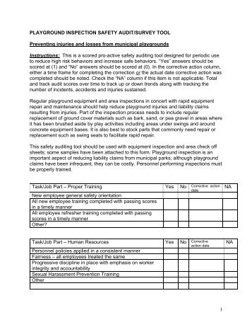 1 PLAYGROUND INSPECTION SAFETY AUDIT/SURVEY TOOL ...