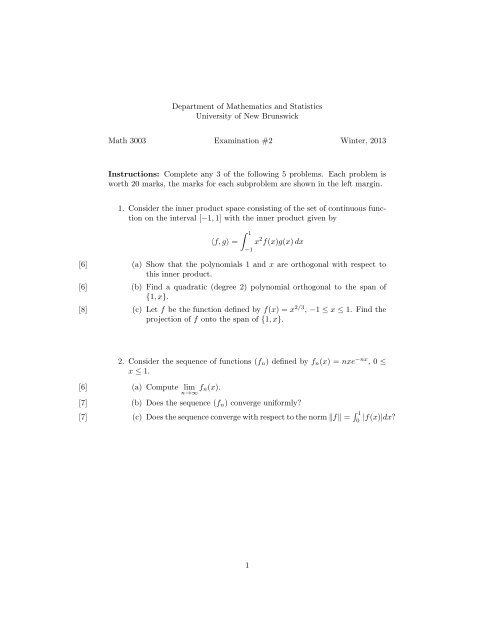 Exam II, 2013 - UNB Department of Mathematics and Statistics