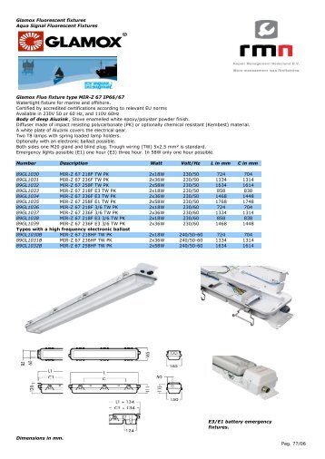 Glamox Fluorescent fixtures Aqua Signal Fluorescent Fixtures ...