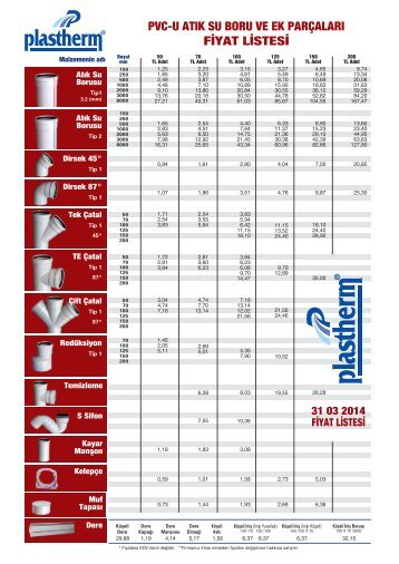 pvc-u atÄ±k su boru ve ek parÃ§alarÄ± fiyat listesi