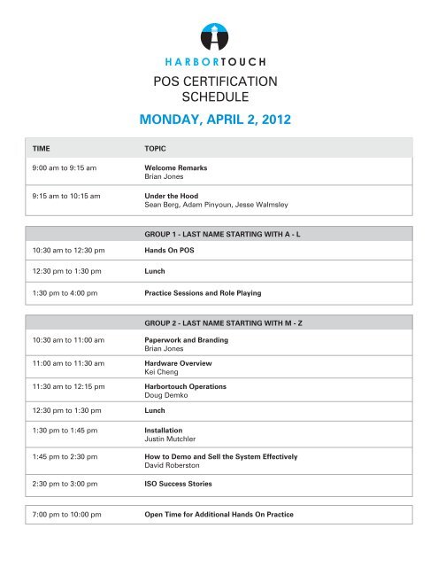 POS Cert Training Schedule 04-2012 - United Bank Card