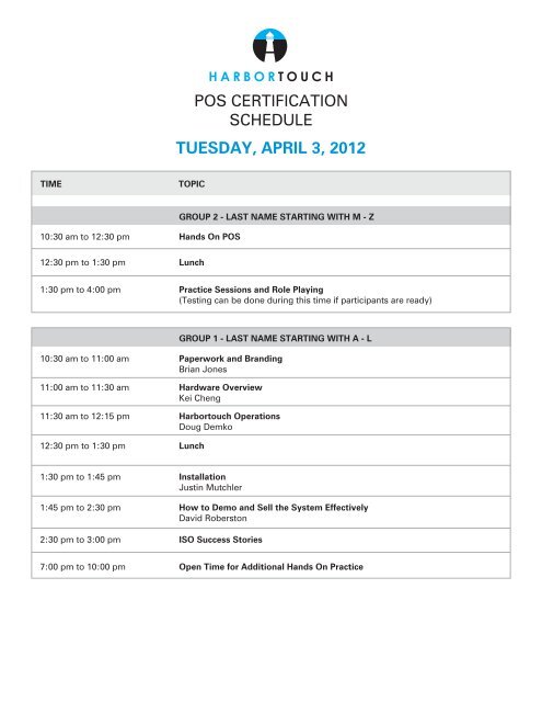 POS Cert Training Schedule 04-2012 - United Bank Card