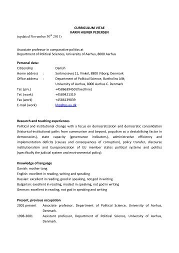 CURRICULUM VITAE - KARIN HILMER PEDERSEN