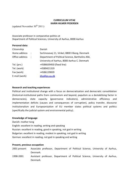 CURRICULUM VITAE - KARIN HILMER PEDERSEN