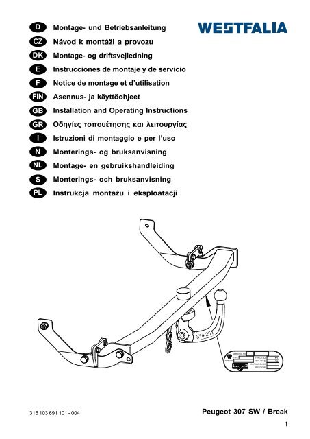 Peugeot 307 SW / Break D Montage- und ... - Westfalia