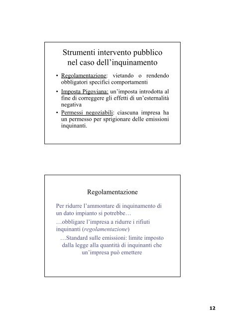 I fallimenti del mercato - Dipartimento di Economia e Statistica