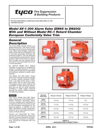 Model AV-1-300 Alarm Valve (DN65 to DN200 ... - Tyco Fire Products