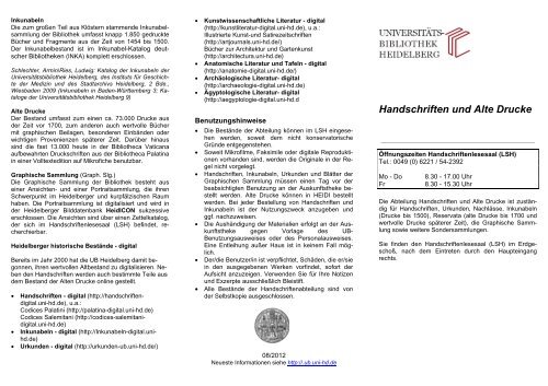 Handschriften und Alte Drucke - Universitätsbibliothek Heidelberg