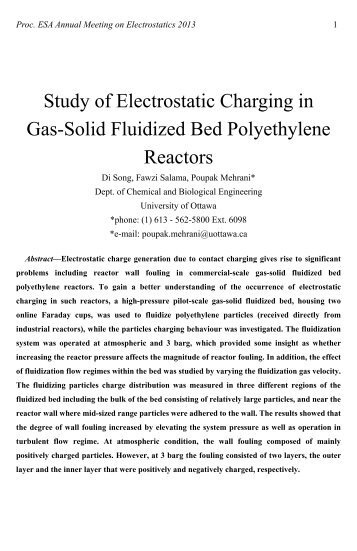 Study of Electrostatic Charging in Gas-Solid Fluidized Bed ...