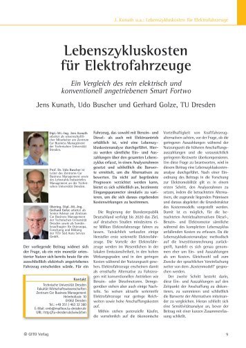 Lebenszykluskosten fÃ¼r Elektrofahrzeuge - Industrie Management