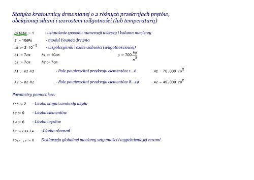 Statyka kratownicy drewnianej o 2 rÃ³Å¼nych przekrojach prÄtÃ³w ...