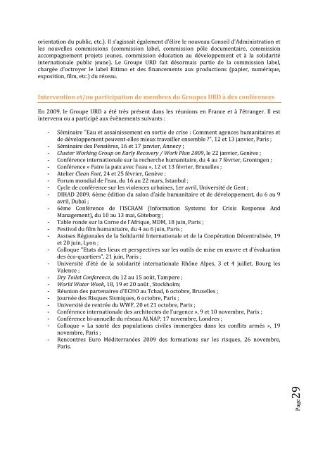 Rapport d'activités 2009 - Groupe URD