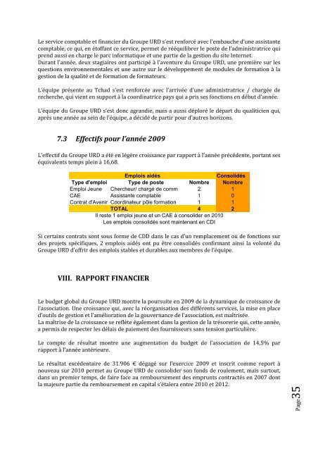 Rapport d'activités 2009 - Groupe URD