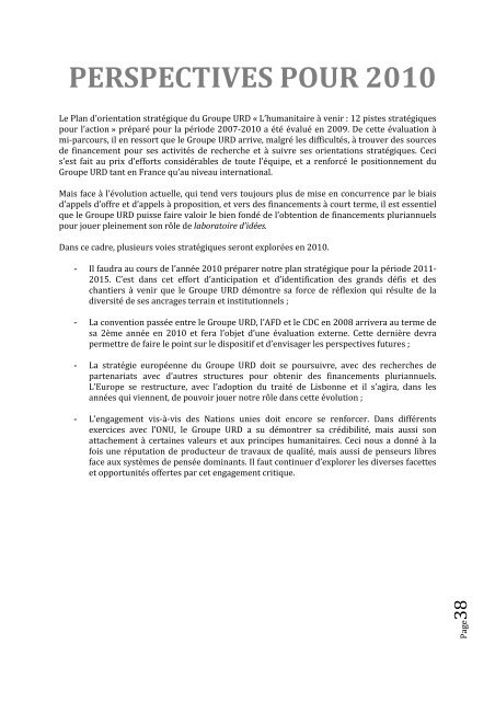 Rapport d'activités 2009 - Groupe URD